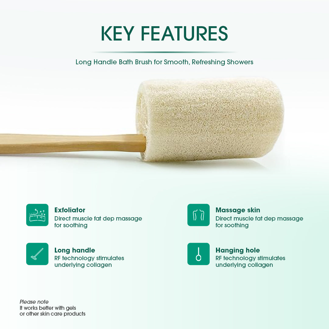 Natural Loofah Bath Brush w/Long Handle.